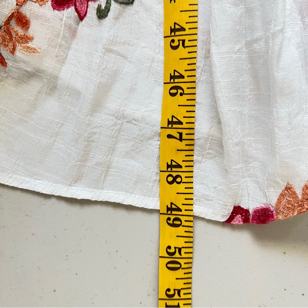 NWOT Kindred Anthropologie White Floral Cinched Maxi Dress Boho Embroidery L - Picture 9 of 10